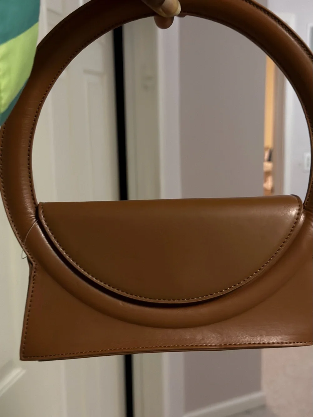 Women's Tan Circular Handle Leather Handbag